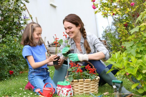 Gardener working in a Kentish Town garden near terraced houses